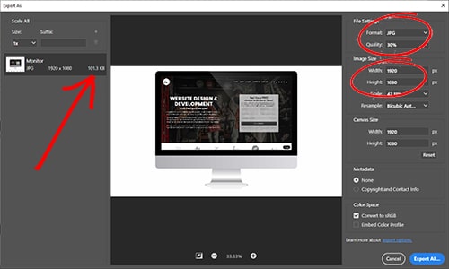 How to Export images from Photoshop to optimise for web design